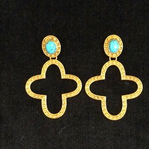 Julie Vos Gold & Turquoise Quatrefoil Earrings